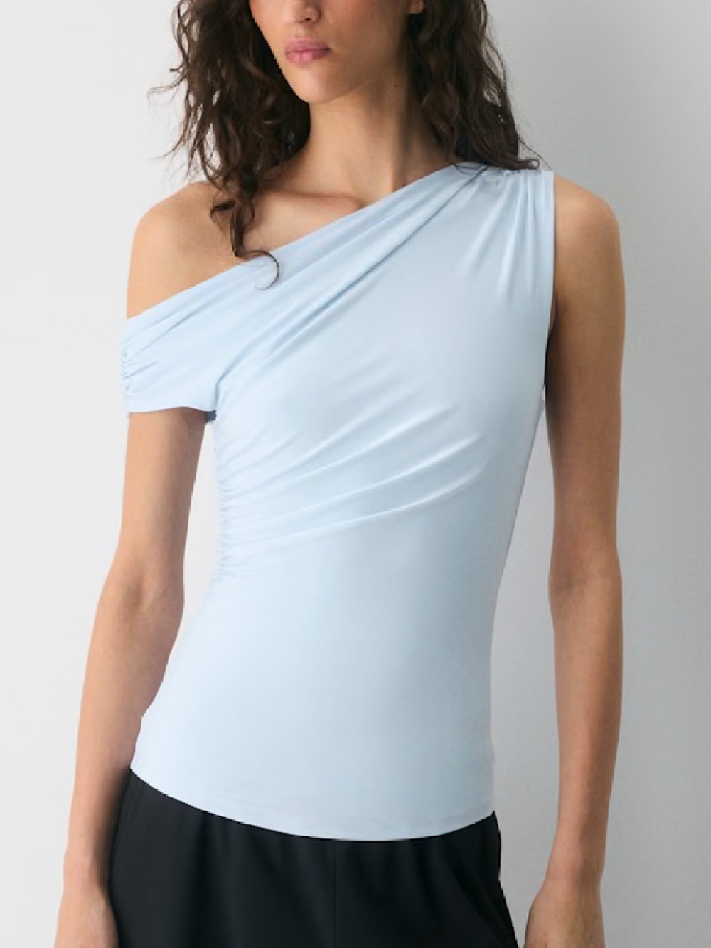 Aritzia Light Blue One-Shoulder Ruched Top